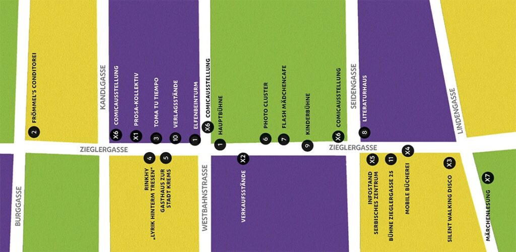 Übersichtsplan für die Veranstaltung Literaturmeile Zieglergasse am 13.9.2025