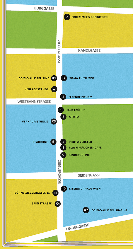 Locations der Literaturmeile 2026 in der Zieglergasse 1070 Wien